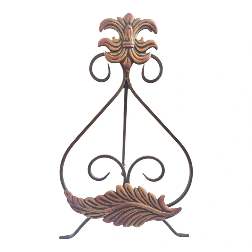 Metal Leaf Decor Stand or easel in Copper and Black - 15 inches-great condition!